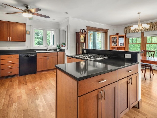 278 S Cove Rd, Burlington, VT 05401 - kitchen with black dishwasher, a sink, plenty of natural light, light wood-type flooring, and ornamental molding