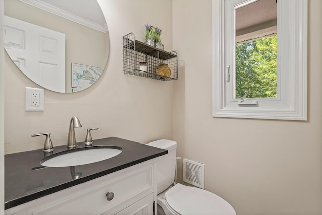 78 Hitching Post Ln, Bedford, NH 03110 - half bath with crown molding, vanity, and toilet