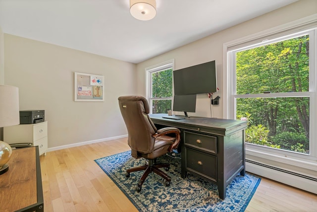 78 Hitching Post Ln, Bedford, NH 03110 - home office with a baseboard heating unit, light wood finished floors, and baseboards