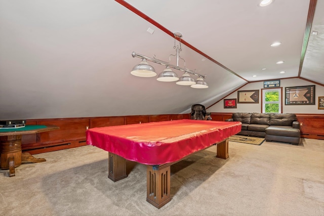 78 Hitching Post Ln, Bedford, NH 03110 - game room with vaulted ceiling, carpet flooring, and pool table