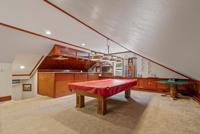 78 Hitching Post Ln, Bedford, NH 03110 - recreation room featuring billiards table, carpet flooring, lofted ceiling, recessed lighting, and cooling unit