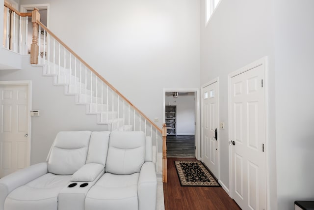 58 Hickory Ln, Windham, NH 03087 - foyer entrance with a high ceiling, wood finished floors, and stairs