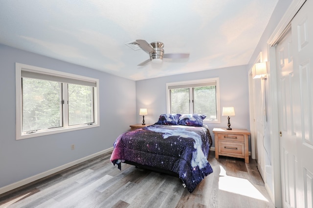 58 Hickory Ln, Windham, NH 03087 - bedroom with wood finished floors, baseboards, ceiling fan, and a closet