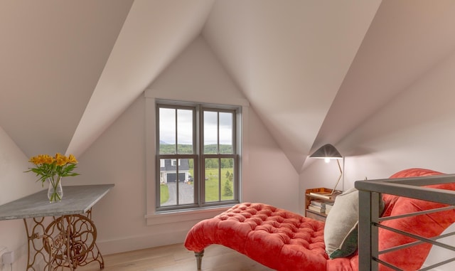 346 Elizabeths Ln Unit 13, Morristown, VT 05661 - bedroom featuring wood finished floors, vaulted ceiling, and baseboards