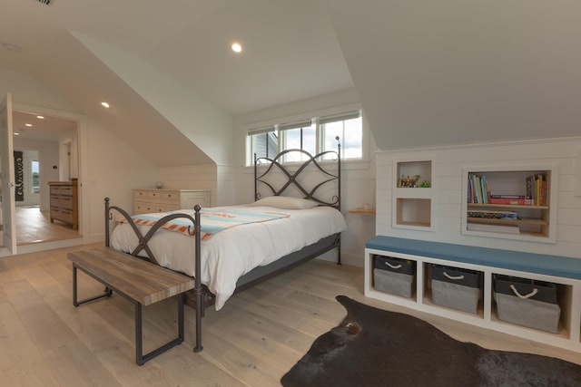 346 Elizabeths Ln Unit 13, Morristown, VT 05661 - bedroom with lofted ceiling, light wood-style flooring, recessed lighting, and baseboards