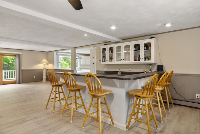 3 Evergreen Way E, Kingston, NH 03827 - indoor wet bar featuring healthy amount of natural light, light wood-type flooring, beam ceiling, and recessed lighting