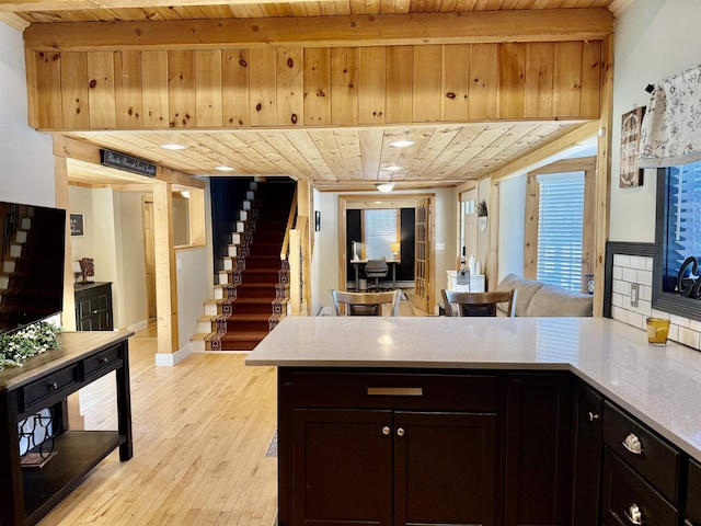 11 Francestown Rd, Bennington, NH 03442 - kitchen with wood ceiling, light countertops, a peninsula, light wood-type flooring, and open floor plan
