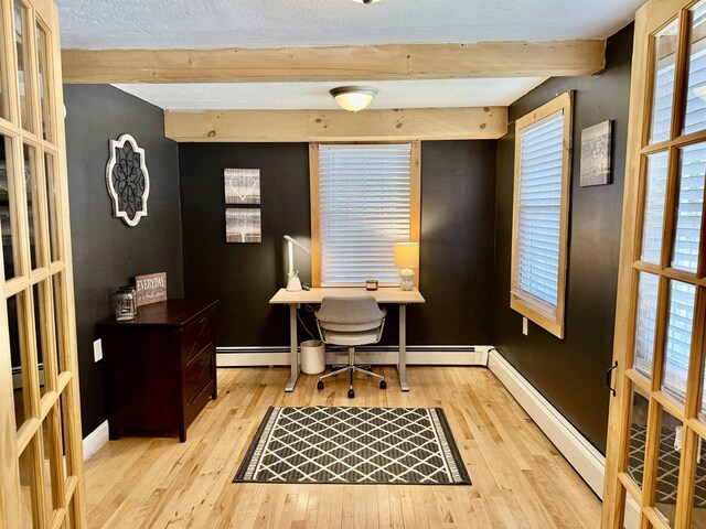 11 Francestown Rd, Bennington, NH 03442 - office space featuring beamed ceiling, wood finished floors, baseboards, and baseboard heating