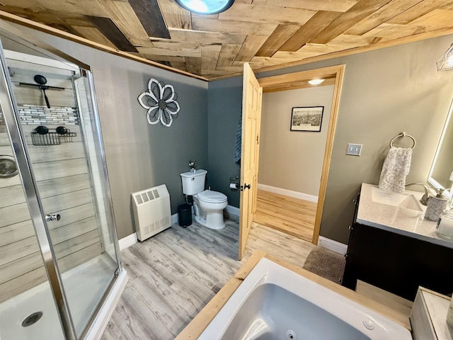 11 Francestown Rd, Bennington, NH 03442 - full bath featuring heating unit, a stall shower, toilet, a whirlpool tub, and wooden ceiling