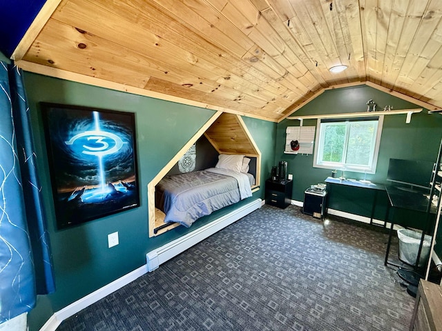11 Francestown Rd, Bennington, NH 03442 - carpeted bedroom featuring wooden ceiling, vaulted ceiling, and baseboards