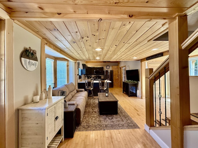 11 Francestown Rd, Bennington, NH 03442 - living area with light wood-style floors, wooden ceiling, and recessed lighting