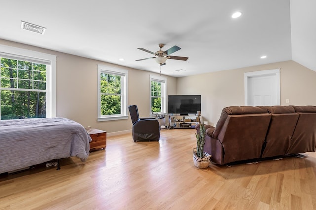 6 Tannery Way, Kensington, NH 03833 - bedroom with multiple windows, light wood finished floors, recessed lighting, baseboards, and ceiling fan