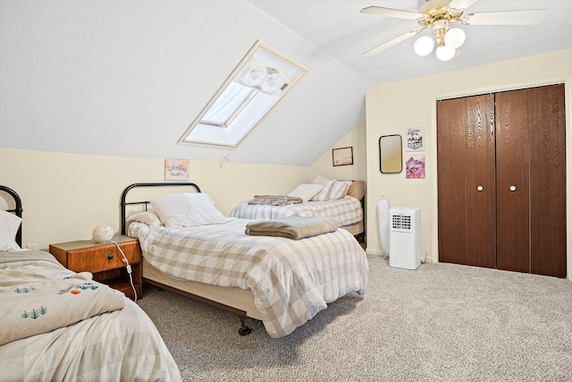14 Monroe Dr Unit 92, Woodstock, NH 03293 - carpeted bedroom featuring lofted ceiling, a closet, ceiling fan, and a skylight