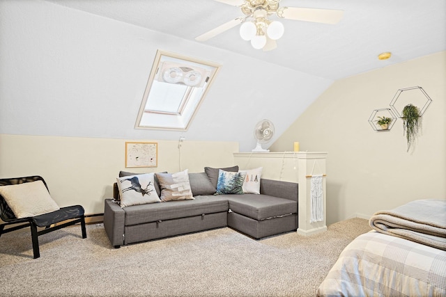 14 Monroe Dr Unit 92, Woodstock, NH 03293 - bedroom featuring carpet floors, a skylight, ceiling fan, lofted ceiling, and baseboards