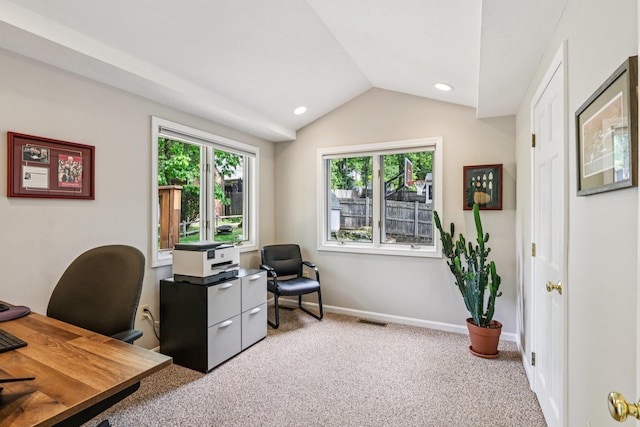 2 Warton Rd, Nashua, NH 03062 - carpeted office featuring vaulted ceiling, baseboards, and recessed lighting