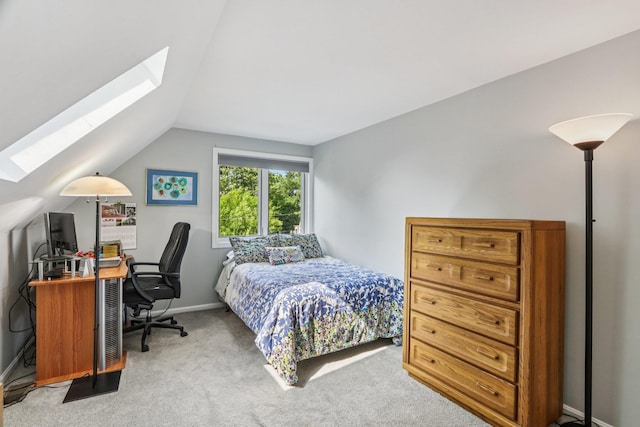 2 Warton Rd, Nashua, NH 03062 - bedroom featuring a skylight, lofted ceiling, light carpet, baseboards, and a desk