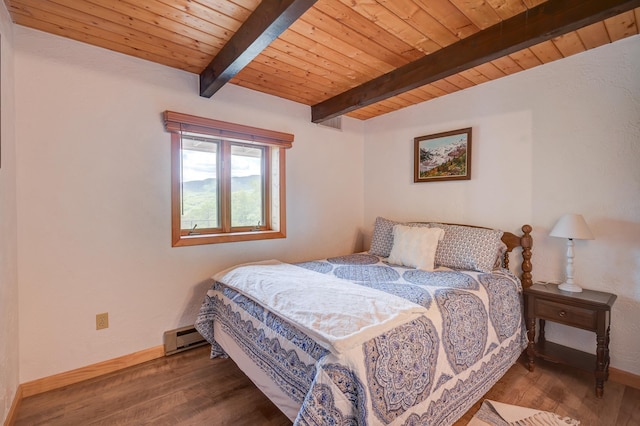 33 Karwendal Strasse, Bartlett, NH 03812 - bedroom with wood finished floors, wood ceiling with exposed beams, a baseboard radiator, and baseboards