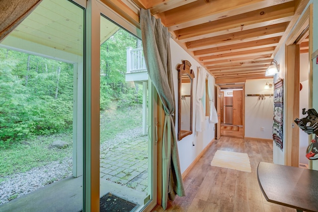 33 Karwendal Strasse, Bartlett, NH 03812 - doorway featuring light wood-style floors, baseboards, and beam ceiling