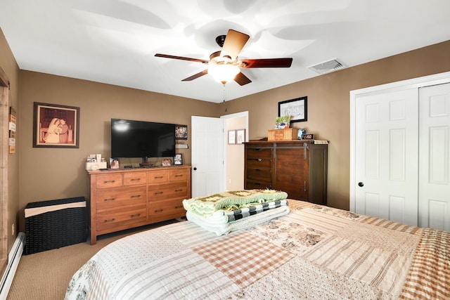 4 Mones Folly Dr, Dover, NH 03820 - carpeted bedroom with a baseboard radiator, a closet, and ceiling fan
