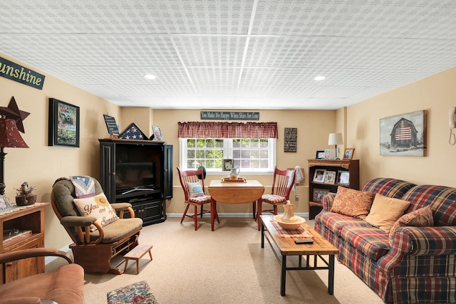 4 Mones Folly Dr, Dover, NH 03820 - living room with light colored carpet, recessed lighting, and baseboards