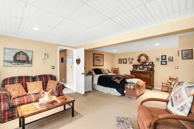 4 Mones Folly Dr, Dover, NH 03820 - living room with light colored carpet, recessed lighting, baseboards, and baseboard heating
