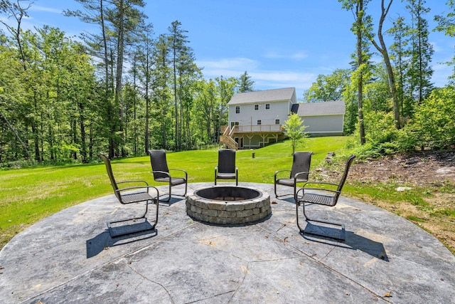 250 Harmony Rd, Northwood, NH 03261 - view of patio with a fire pit, stairs, and a deck