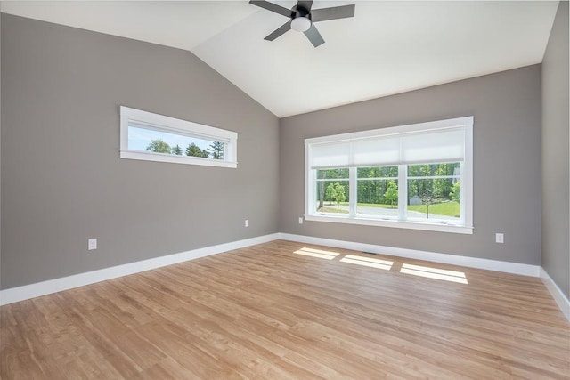 5 Midmark Ln, Concord, NH 03301 - unfurnished room with a ceiling fan, baseboards, lofted ceiling, and light wood-style floors
