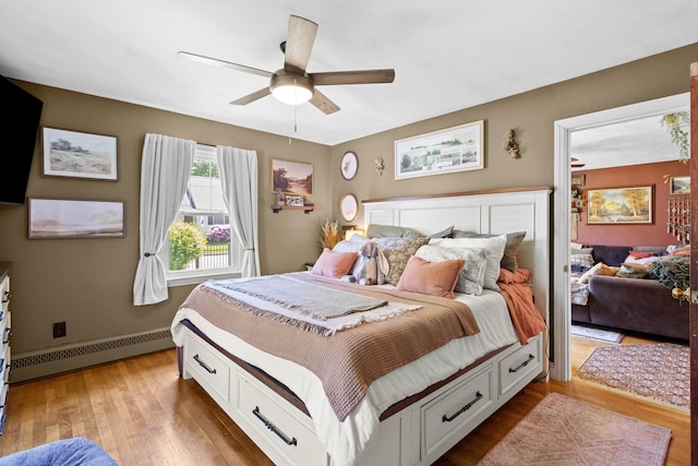 228 Platts Ave, Manchester, NH 03109 - bedroom featuring a baseboard heating unit, light wood-style floors, and ceiling fan