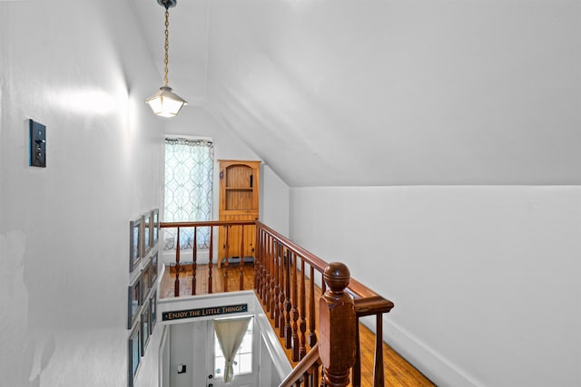 2124 Wakefield Rd, Wakefield, NH 03872 - stairs featuring lofted ceiling, wood finished floors, plenty of natural light, and baseboards