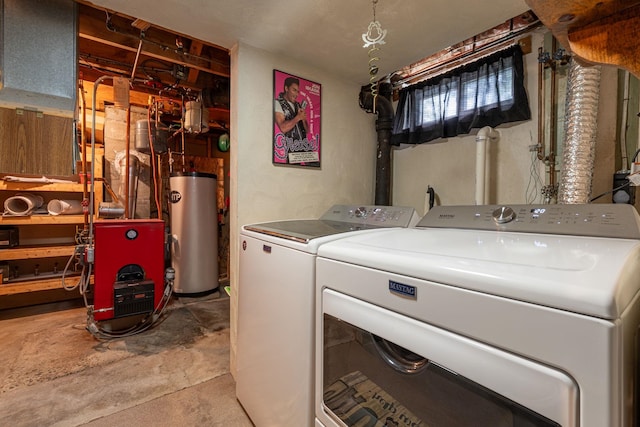 396 Huse Rd, Manchester, NH 03103 - laundry area with water heater, washer and dryer, and a heating unit