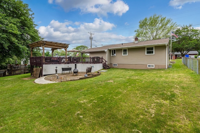 396 Huse Rd, Manchester, NH 03103 - back of house featuring a deck, a pergola, and a chimney