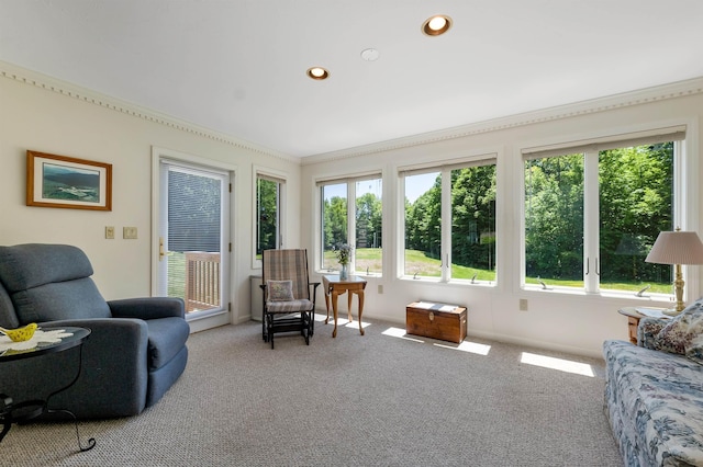 10 Vappi Vale Ln, Moultonborough, NH 03254 - sunroom / solarium with carpet, healthy amount of natural light, ornamental molding, and recessed lighting