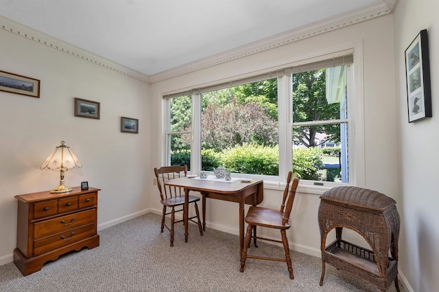10 Vappi Vale Ln, Moultonborough, NH 03254 - dining space with plenty of natural light, light colored carpet, baseboards, and ornamental molding