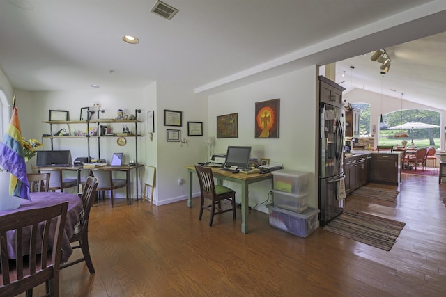 16 Carleton Way, Hales Location, NH 03860 - office with dark wood finished floors, recessed lighting, baseboards, and lofted ceiling