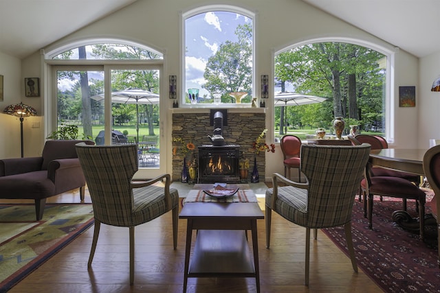 16 Carleton Way, Hales Location, NH 03860 - living area with lofted ceiling, hardwood / wood-style flooring, and plenty of natural light
