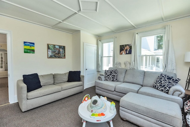 90 Sullivan St, Claremont, NH 03743 - living area with dark carpet and baseboards