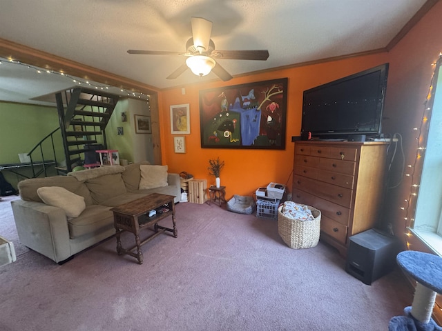 182 Franks Way, Middlesex, VT 05602 - carpeted living area with stairway and a ceiling fan