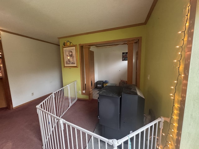 182 Franks Way, Middlesex, VT 05602 - hallway with crown molding, carpet, baseboards, and an upstairs landing