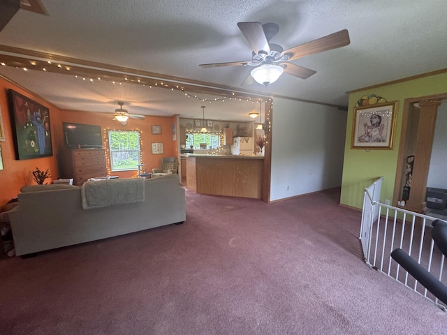 182 Franks Way, Middlesex, VT 05602 - carpeted living area featuring a ceiling fan and a textured ceiling