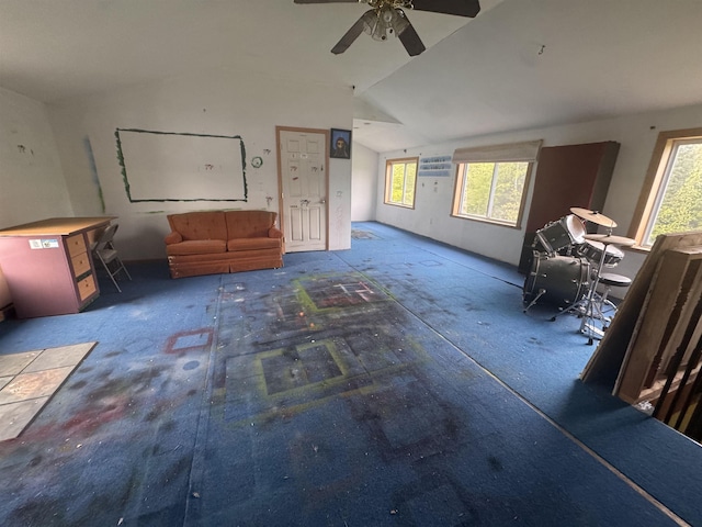 182 Franks Way, Middlesex, VT 05602 - carpeted living area featuring vaulted ceiling and ceiling fan