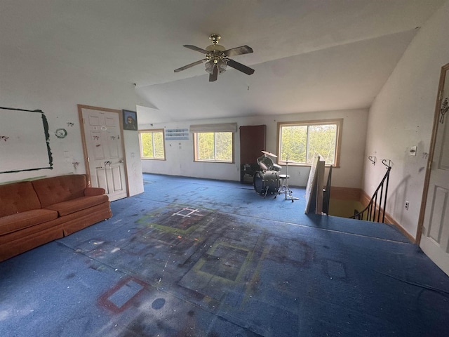 182 Franks Way, Middlesex, VT 05602 - living room featuring healthy amount of natural light, vaulted ceiling, and a ceiling fan