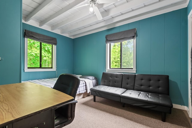5 Adams Rd, Jackson, NH 03846 - carpeted office space featuring healthy amount of natural light, beamed ceiling, and a ceiling fan