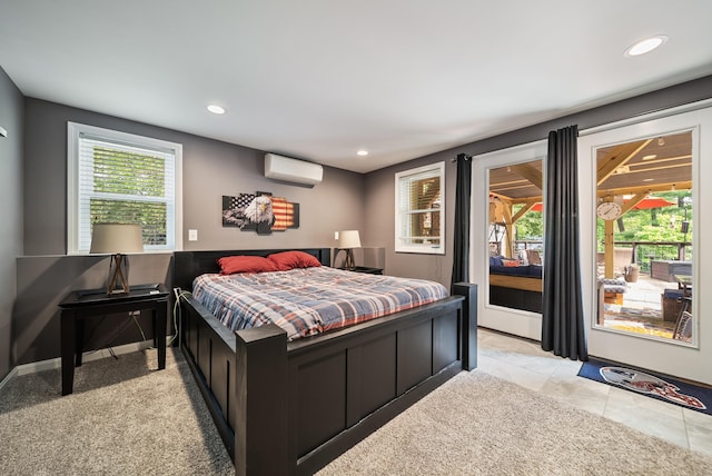 22 Westray Dr, Nashua, NH 03062 - bedroom with a wall mounted air conditioner, access to exterior, and recessed lighting