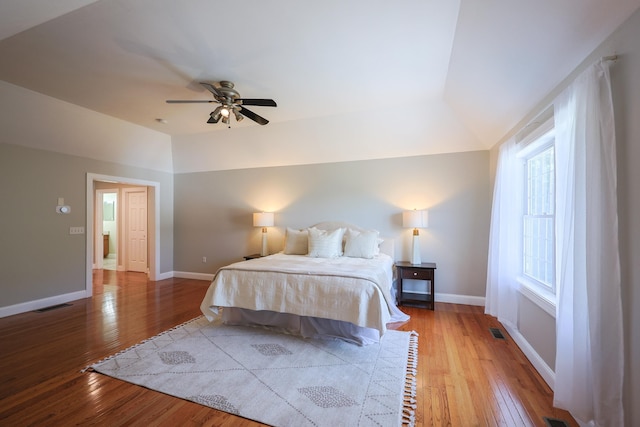 7 Adella Dr, Nashua, NH 03063 - bedroom featuring hardwood / wood-style floors, vaulted ceiling, ceiling fan, and baseboards