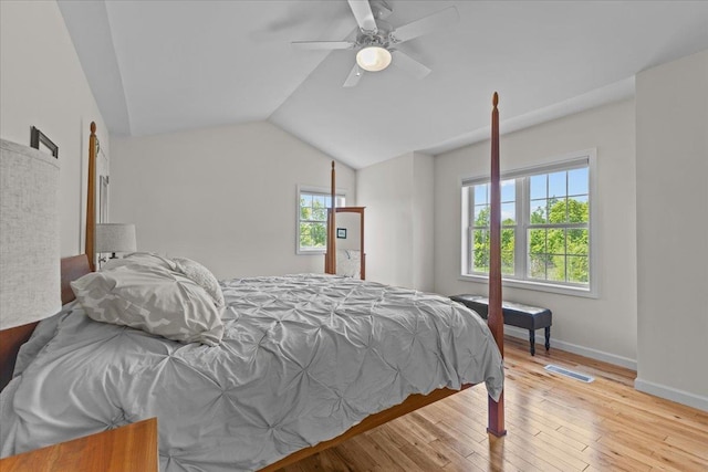 168 Raven Cir, Williston, VT 05495 - bedroom with hardwood / wood-style flooring, baseboards, vaulted ceiling, and a ceiling fan