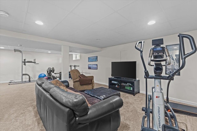 168 Raven Cir, Williston, VT 05495 - exercise room featuring carpet flooring, a paneled ceiling, baseboards, and recessed lighting
