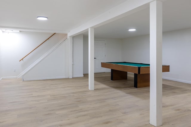 179 Arbor Ln, Colchester, VT 05446 - finished basement featuring light wood-style flooring, billiards, stairway, baseboards, and recessed lighting