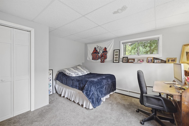 263 Old Post Rd, Newbury, NH 03255 - carpeted bedroom featuring a drop ceiling, an office area, and baseboard heating