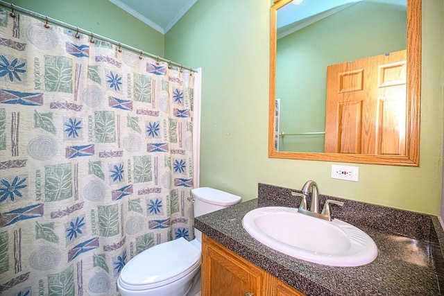 19/22 River St, Seabrook, NH 03874 - bathroom featuring ornamental molding, vanity, toilet, and a shower with curtain