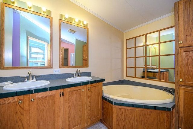 19/22 River St, Seabrook, NH 03874 - full bath featuring double vanity, a bath, and ornamental molding